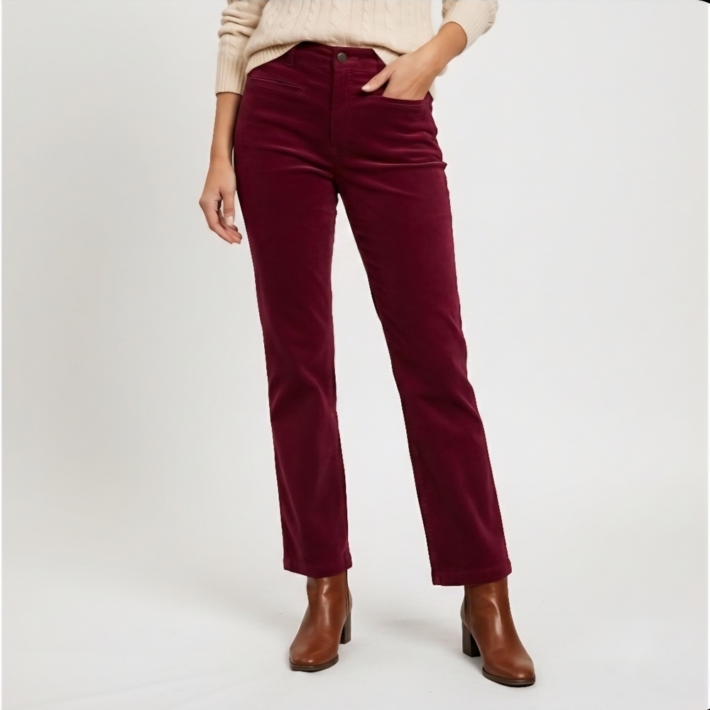 J McLaughlin Velvet Pants Size 10 Burgundy Red Straight Leg